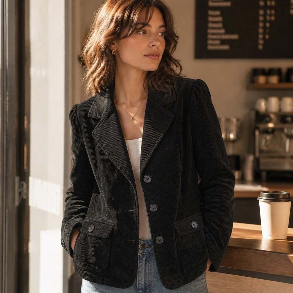 St. John's Bay Women's Black Corduroy Blazer Jacket Size XL